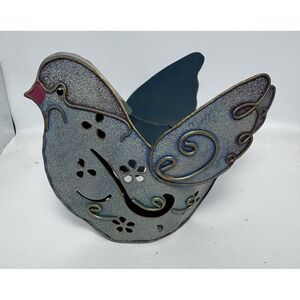 Metal Tea light Holder Bird Weathered Blue/Gray Patina